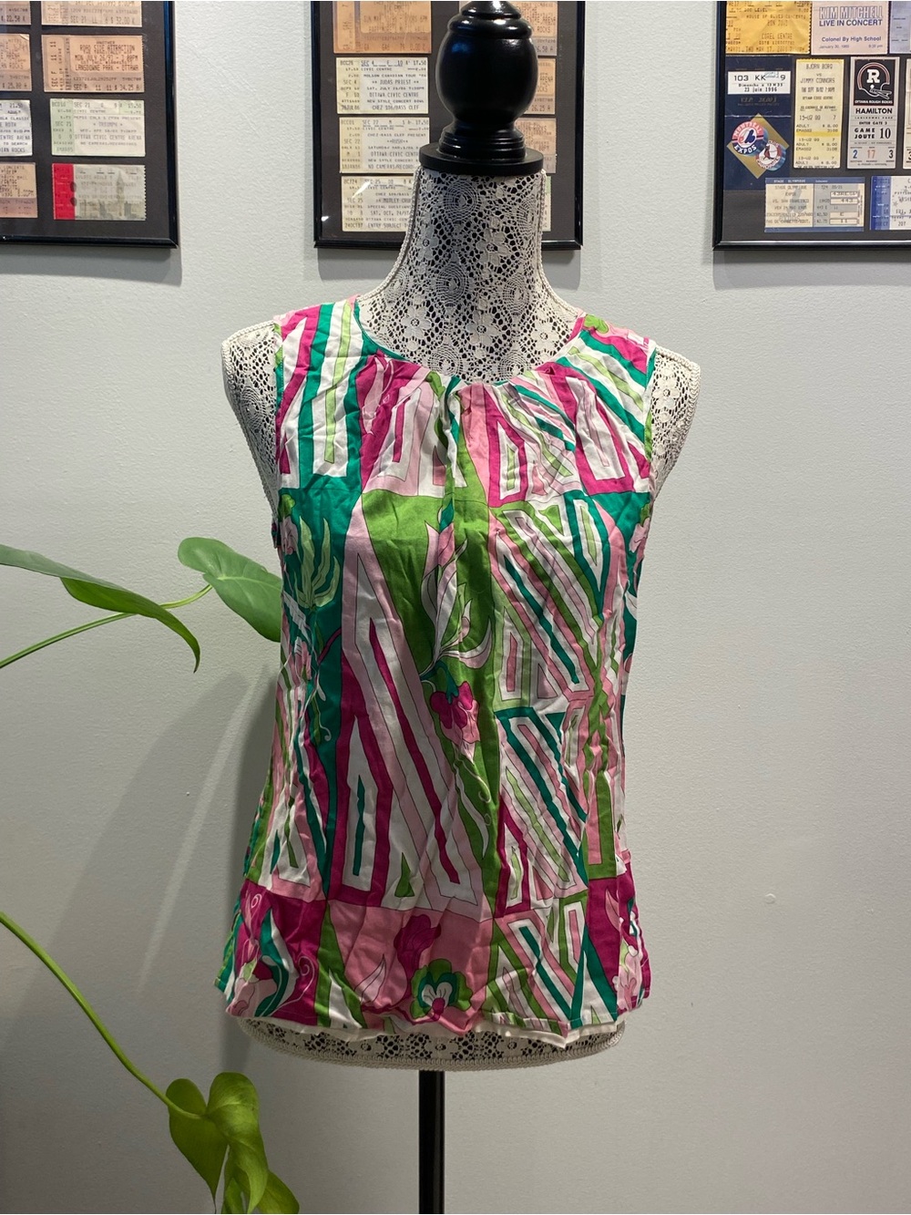 Talbots Pink, Green & White Patterned Sleeveless Tank